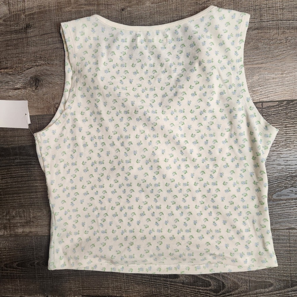 Rebel + Leigh NWT Ivory Ditsy Floral Lace- Trim Pointelle Tank L Coquette - Picture 3 of 8